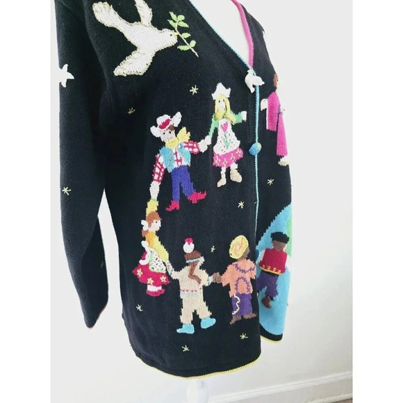 Storybook Knits Kids Children Around The World Peace On Earth Cardigan Sweater M - Picture 6 of 11